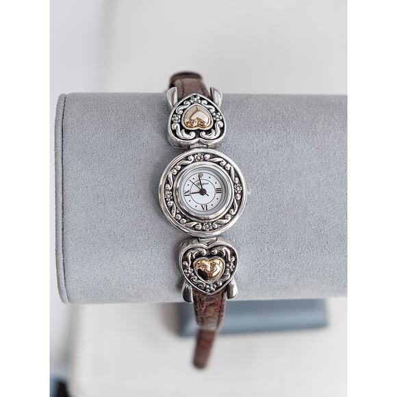 Brighton Hollywood Watch Two Tone Gold Silver Brown Leather Band Works Vintage - Picture 1 of 6